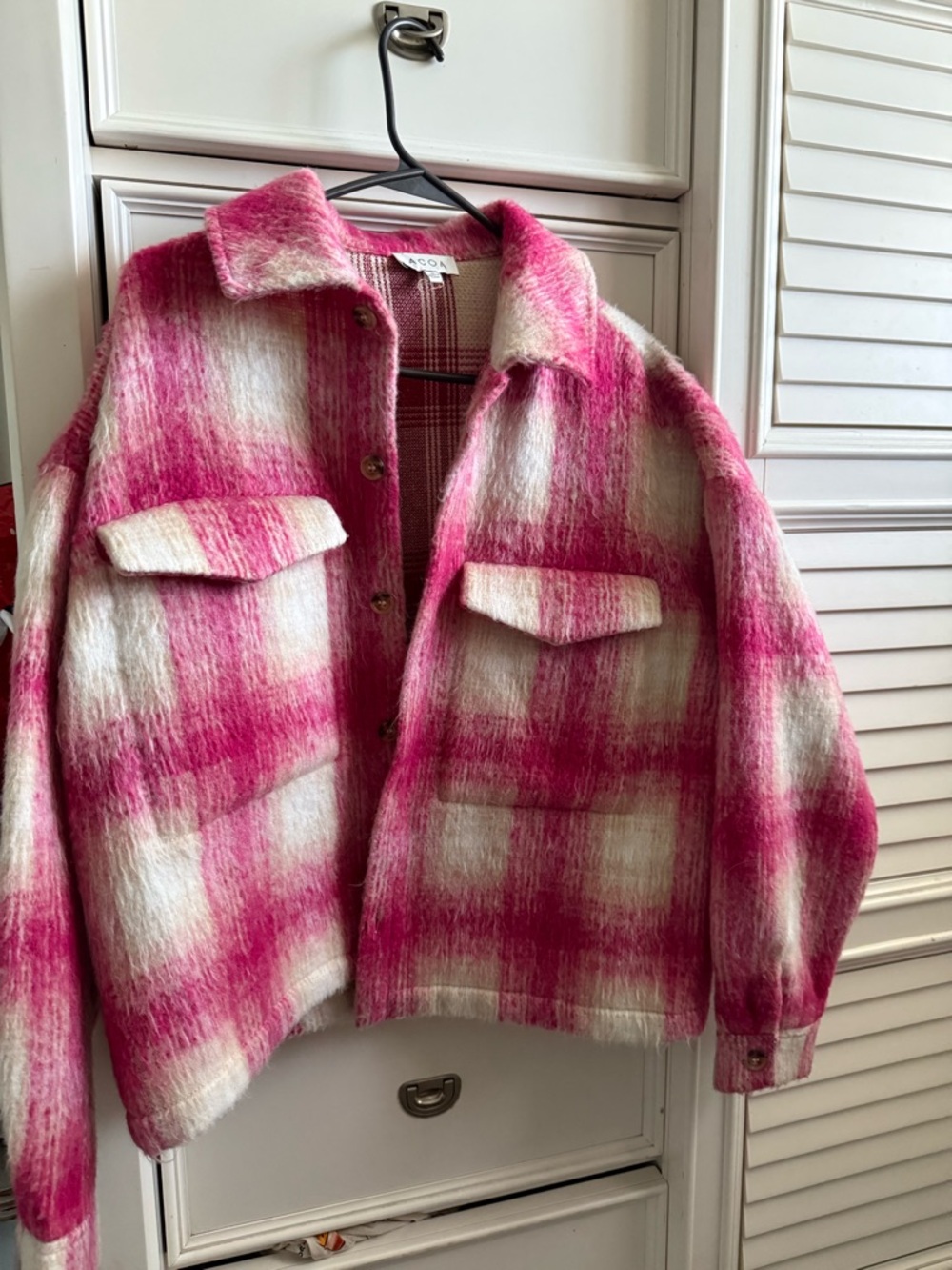 Acoa Pink & White Plaid Wool Blend Shacket
